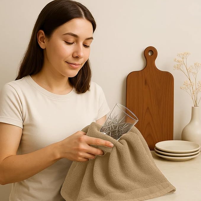 DAN RIVER Kitchen Bar Mops,Pack of 12,16 by 19 Inches,100% Cotton Super Absorbent,Multi-Purpose Cleaning Towels for Home and Kitchen Bars-Tan