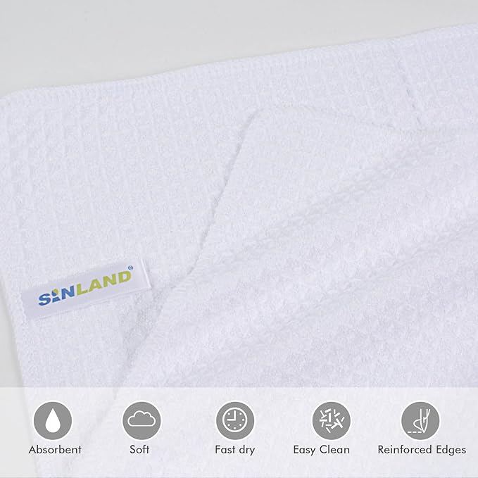 SINLAND Microfiber Kitchen Towel Premium Sublimation Blank Towels Fast Drying Tea Towel Polyester Dish Towels for Drying Dishes - 380gsm,16 Inch X 24 Inch 10 Pack White