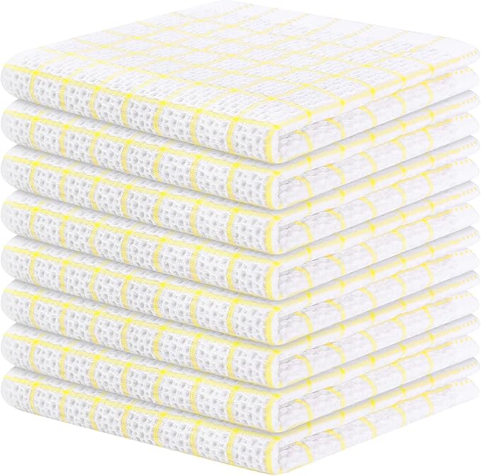 Homaxy 100% Cotton Dish Cloths, 8 Pack-12 X 12 Inches, Check Design Waffle Weave Dish Rags for Washing Dishes, Ultra Absorbent and Fast Drying Dishcloths, Yellow