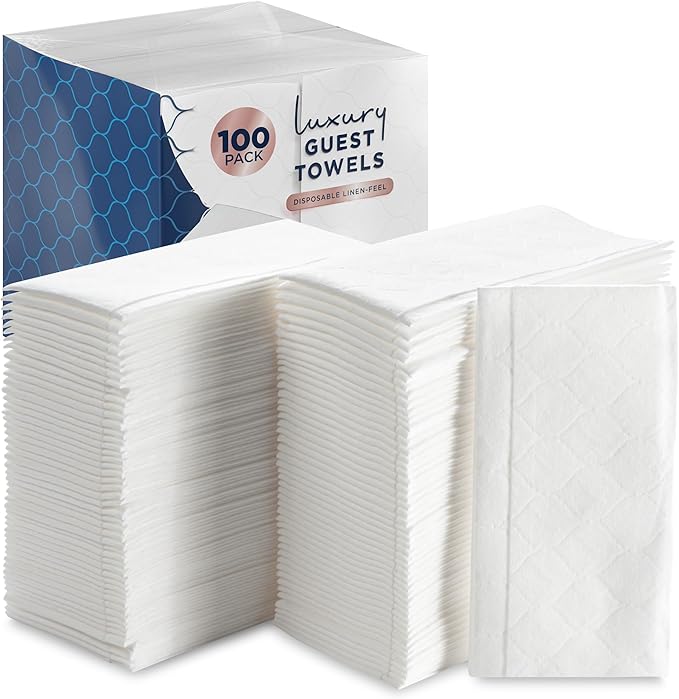 100 Count White Luxury Linen-Feel Paper Towels, Soft And Absorbent Cloth-Like Disposable Napkins For Bathroom, Kitchen, Weddings, Parties, Dinners Or Events – Disposal Hand Towels