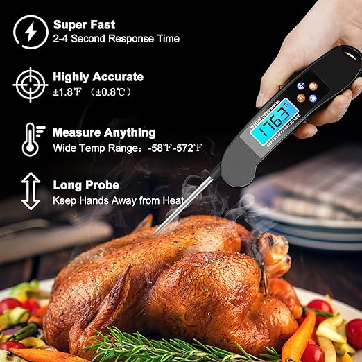 2PCS Digital Talking Thermometer for The Blind, Waterproof Instant Read Food Thermometer with Talking Function & Backlight, Meat Thermometer with Probe for Cooking and Grilling, and More