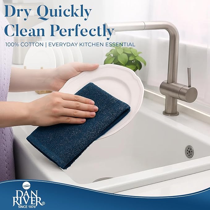 DAN RIVER Kitchen Bar Mops,Pack of 12,16 by 19 Inches,100% Cotton Super Absorbent,Multi-Purpose Cleaning Towels for Home and Kitchen Bars-Blue Opal