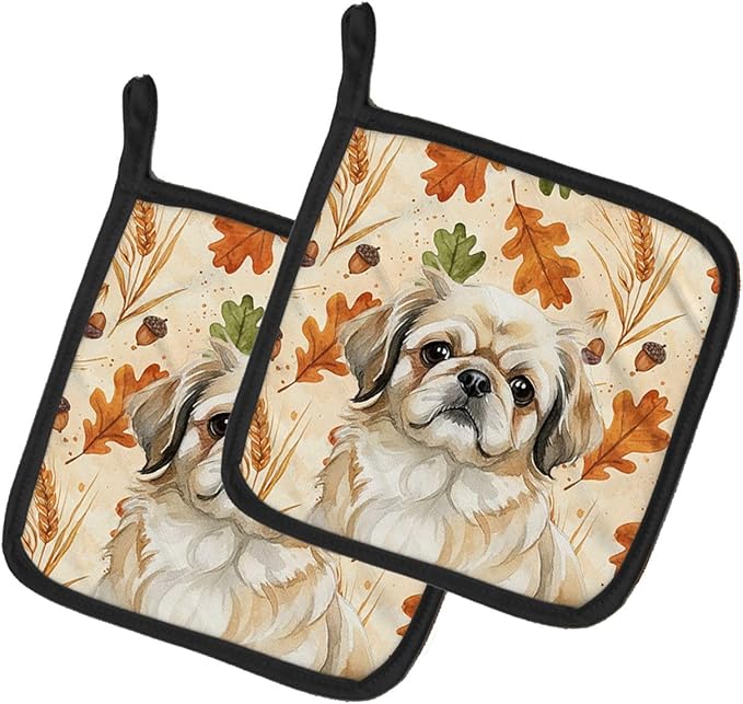 Caroline's Treasures Fawn Pekingese Heirloom Fall Pair of Pot Holders Pair 7.5x7.5 Quilted Insulated Hot Pads Decorative Kitchen Gift Made in USA