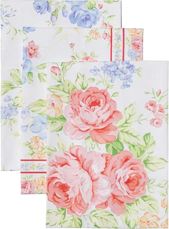 Maison d' Hermine Kitchen Towels Set of 3 100% Cotton 27.50" x 20" Reusable Cloth Tea Dish Towels Absorbent with Hanging Loop for Kitchen Gifts for Mothers Day Spring/Summer (Vintage Floral)