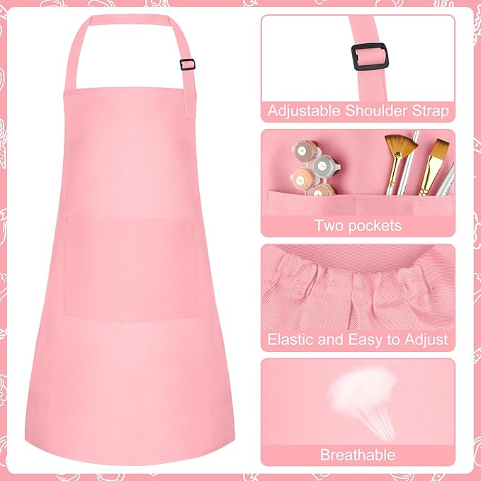 Kids Apron and Chef Hat Set Children Apron Adjustable with 2 Pockets Children Chef Painting for Cooking Baking