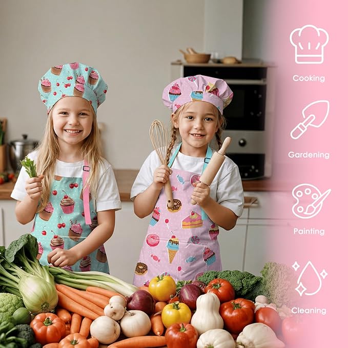 SANDJEST Kids Apron with Chefs Hat Set, Kitchen Apron Gifts