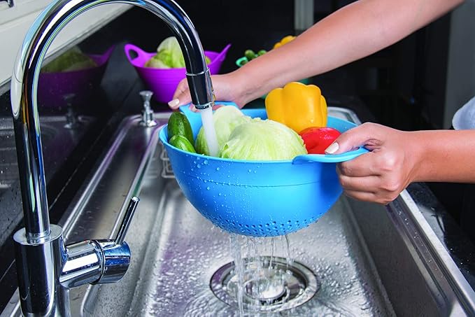 Mintra Home Colanders 3pk, (Assorted 3pk, White), (3pk includes 3 assorted sizes), Colorful, Fruit, Veggies, Pasta, Strainer, Dishwasher Safe, BPA Free, Durable, Heavy Duty