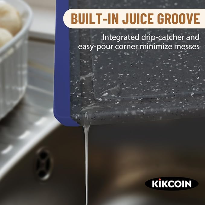 Kikcoin Plastic Cutting Boards for Kitchen, 3-Piece Large Cutting Board Set Dishwasher Safe Chopping Boards with Non-slip Feet and Juice Grooves, Blue