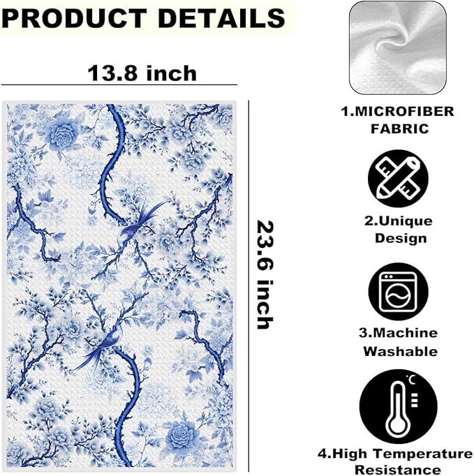 2 Pcs Artistic Bird Kitchen Towels, Absorbent Soft Microfiber Towel for Bathroom Kitchen, Tea Towel Hand Towels, Dish Cloths for Washing Dishes, Christmas Bird Lover Gifts for Women Friend