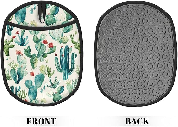 Cactus Silicone Pot Holders Set of 2, Heat Resistant up to 500°F, Non-Slip Kitchen Hot Pads with Pocket and Soft Quilted Cotton Lining for Baking, Cooking and Hot Pots