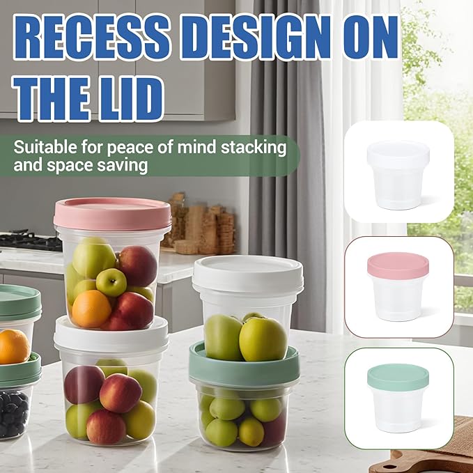 6 Pack 6.8oz Food Storage Containers, Plastic Containers with Twist Top Lid, Reusable Dishwasher Freezer Safe Airtight, Takeout Container - Ideal for Soup and More