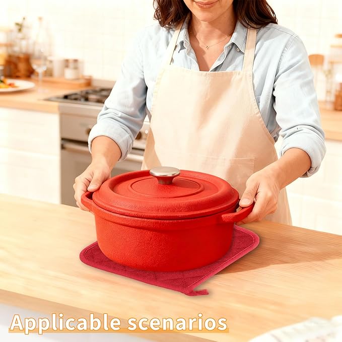 5 Pack Pot Holders for Kitchen Easy-Care Cotton Machine Washable hot Pads for Kitchen for Cooking and Baking Oven Burgundy