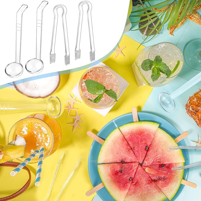 12 Pieces Plastic Serving Utensils Set Including 6 Pcs 1 oz Small Ladle and 6 Pcs Tong Acrylic Long Handle Ladle for Serving Sauce, Soup, Dressing, Punch Bowl, Gravy for Party Banquet Catering(Clear)
