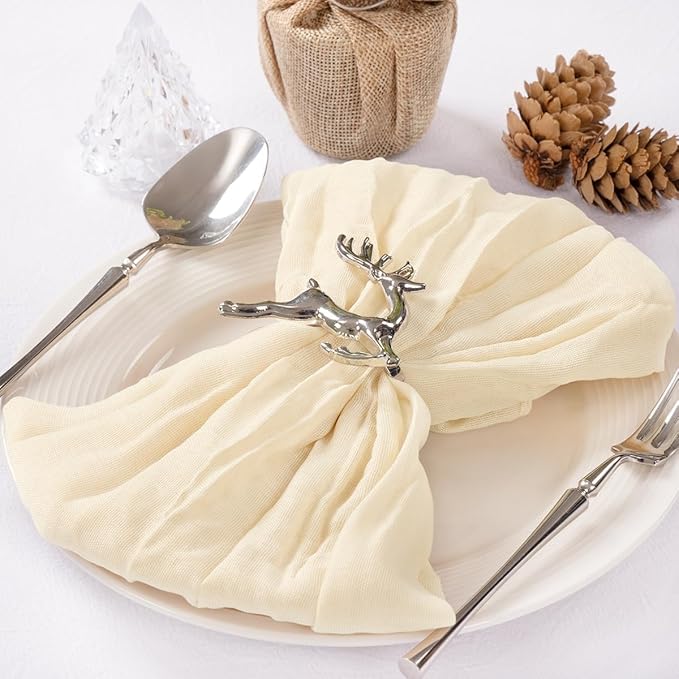 MLMC 24 Pack Beige Cream Cheesecloth Napkins Boho Rustic Gauze Cloth Napkins Washable 21"x21" for Wedding Bridal Shower Birthday Anniversary Dinner Decor