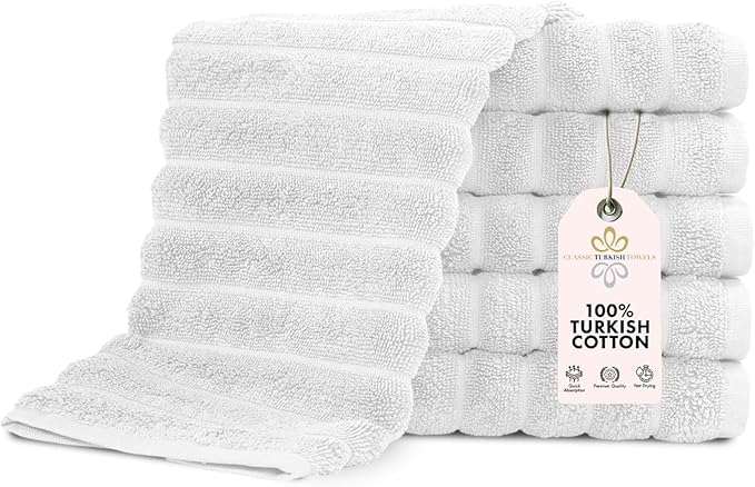 Classic Turkish Towels CTT Luxurious 100% Turkish Cotton Washcloths 6 Pack, Highly Absorbent & Quick Dry, Face Towels Wash Cloths for Hotel, Spa & Gym | 13"x13" (Platinum)