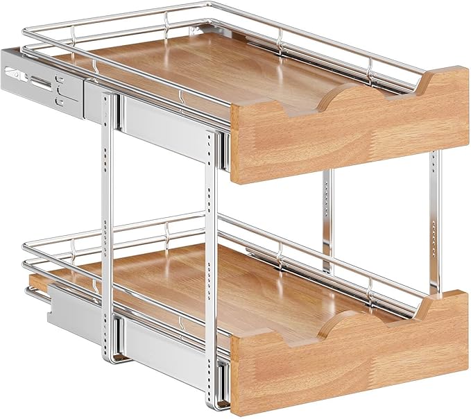 OCG Pull Out Cabinet Organizer 14" W x 21" D, 2 Tier Slide Out Shelf, Heavy-Duty Pull Out Drawer for Cabinets, Base Cabinet Organization for Kitchen, Pantry, Bathroom