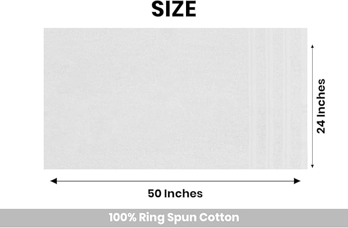 Large Bath Towels Set of 6 – 24" x 50" – 100% Cotton Terry – Durable, Soft & Quick Dry – White Multipurpose Towels for Bathroom, Gym, Spa, Pool & Daily Use