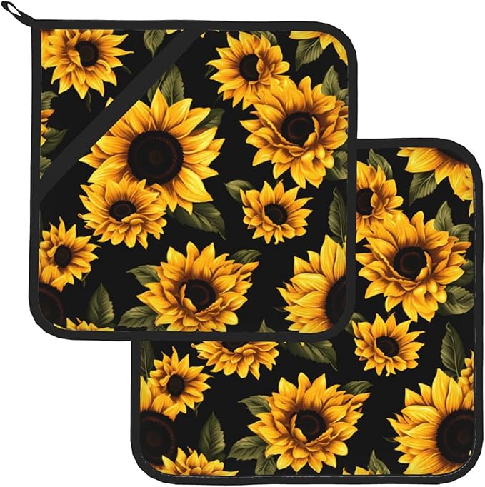 2Pcs Yellow Sunflowers Pot Holders for Kitchen Clearance Heat Resistant Hot Pads for Cooking Baking Grilling