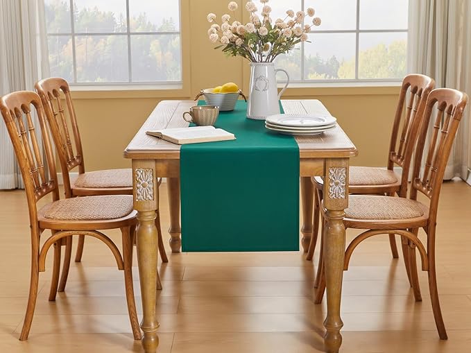YATOJUZI Green Table Runner Seasonal Kitchen Dining Coffee Table Decoration 55 Inches Long Waterproof Farmhouse Rustic Christmas Green Table Runner Home Wedding Party Decor 16x55Inch