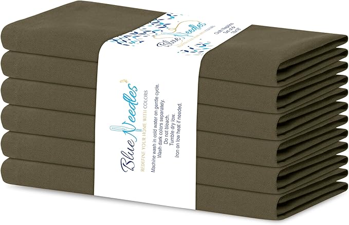 Blue Needles Solid Cloth Napkins Set of 6 Olive Green 100% Cotton Dinner Napkins 18x18 inches - Soft, Reusable, Absorbent & Washable Linen, Ideal for Spring Summer Easter Events Parties & Everyday Use