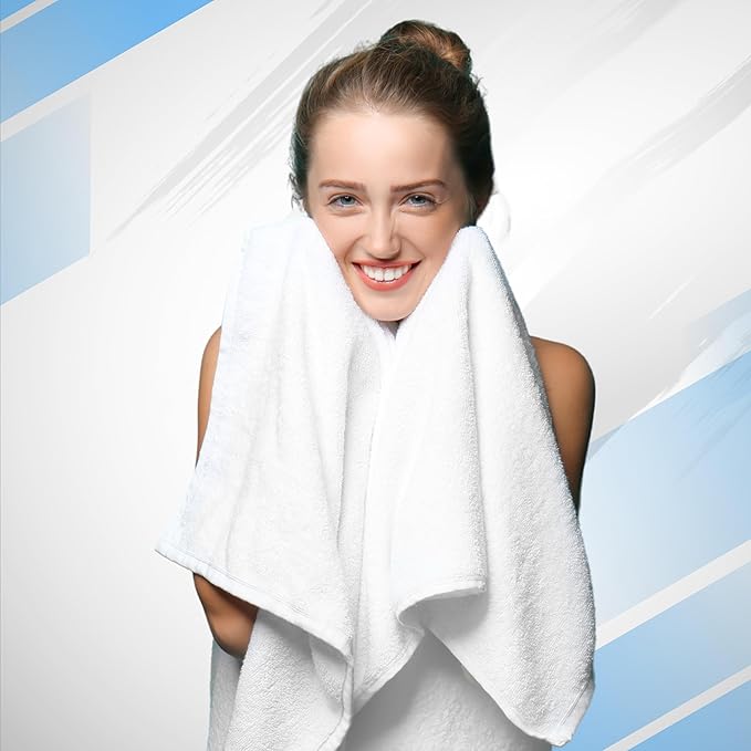 Infinitee Xclusives Luxury 100% Cotton Towel Set – 8 Piece Bathroom Towel Set (2 Bath Towels, 2 Hand Towels, 4 Washcloths) – Soft & Absorbent Towels for Bathroom (Brilliant White)