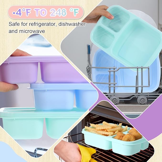 Honeydak 5 Pack Snack Containers 3 Compartment Bento Snack Boxes Divided Meal Prep Containers with Lids Reusable Adults Lunch Food Storage Box for School Work Travel(Ice Cream Color)