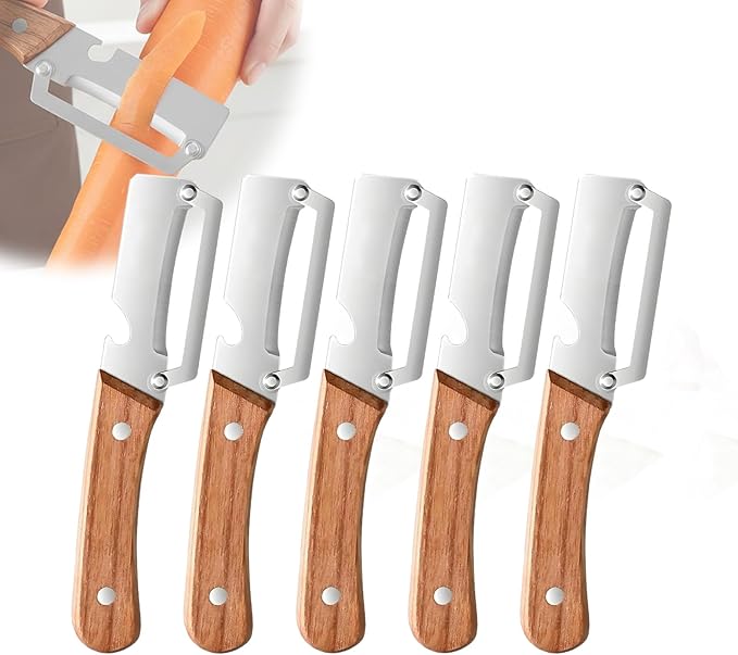 Sakerplus Multifunctional Vegetable Peeler,Multi Functional Premium Vegetable Peeler with Wooden Handle and Bottle Opener,Stainless Steel Blade Kitchen Tool (5)