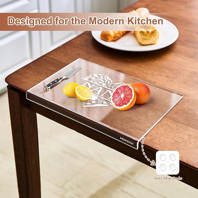 Nana Birthday Gifts from Grandchildren - Engraved Acrylic Cutting Board with Counter Lip, Clear Countertop Protector Cooking Gift for Nana Christmas Grandparent Day Presents Aesthetic Kitchen Decor