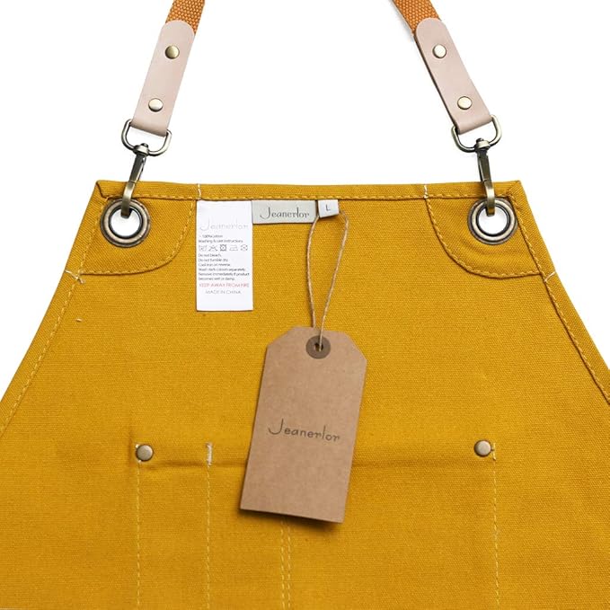 Jeanerlor Work Apron Durable Tool Aprons for Women and Men Cross-Back Straps