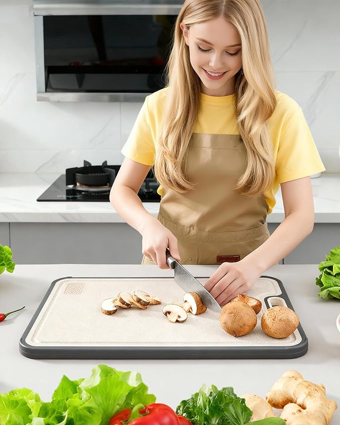 Titanium Cutting Board for Kitchen, Non Toxic Stainless Steel Cutting Board Double Sided, Food Grade Pure Titanium & Wheat Straw PP, Meat & Vegetable Chopping Boards, Scratch Resistant, Large 16”×11”