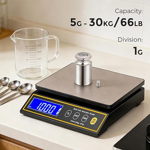 Bonvoisin Baking Scale with Percentage Weighing Function 66lb/ 30kg Large Digital Kitchen Scale for Candle, Soap and Sourdough Bread Making Rechargeable Food Cooking Scale