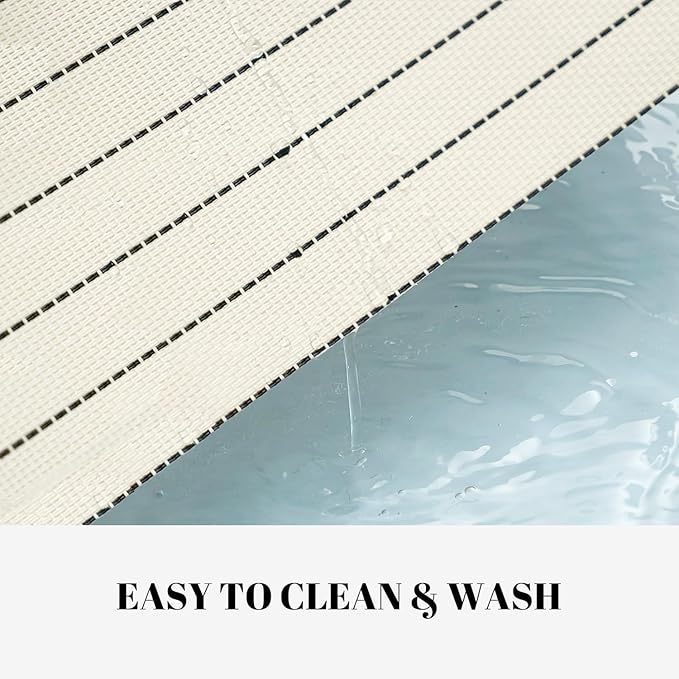 Placemats Set of 6 Vinyl/Plastic Woven Place Mats for Kitchen Table Indoor/Outdoor Washable Placemat Wipeable Dining Table Mats (White Stripes,6)