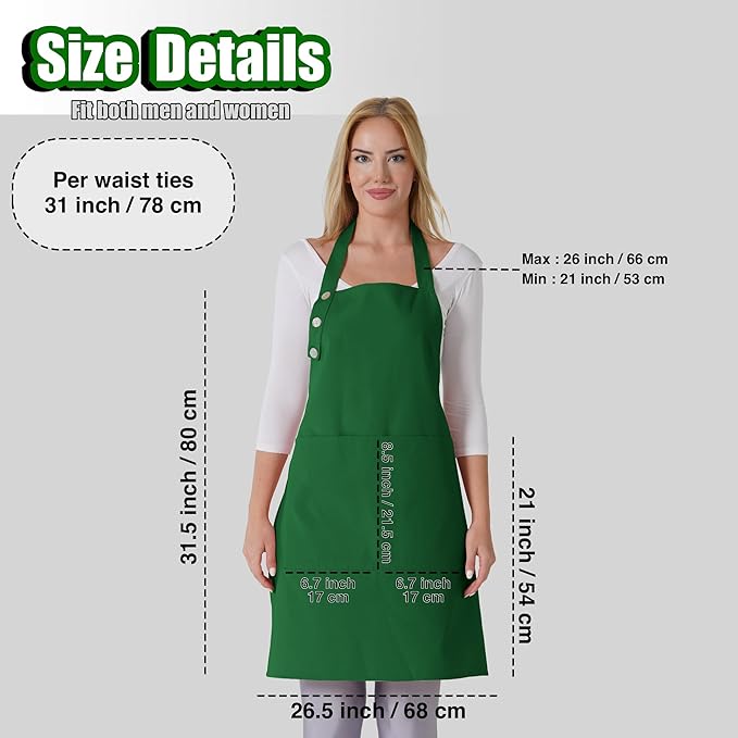 TOSHE Kitchen Apron Waterdrop Resistant Cotton Apron with adjustable Aprons for Women with Pockets 12 Color option Cooking Green Apron (Green)