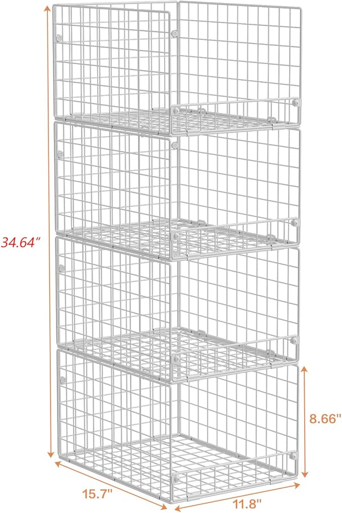 Yociyoga Stackable Closet Organizers and Storage - 4-Tier Stackable Storage Bins, Foldable Closet Shelf Organizer Basket, Clothes Organizers Shelves for Organizer System(15.7"x11.8"x34.64")