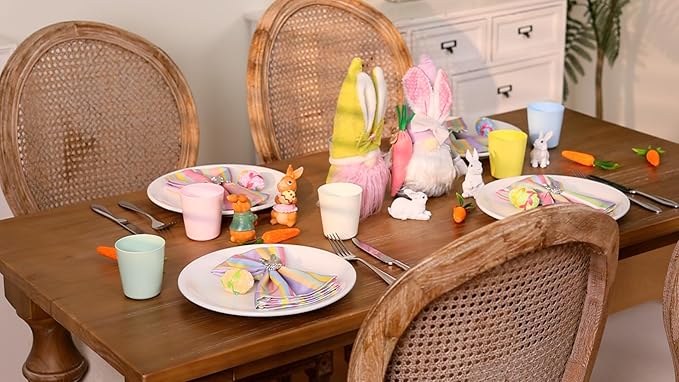 Socomi Easter Spring Cloth Napkins Stripe Linen Napkins Bulk Washable Cotton Napkins 17"x17" for Wedding Party Bridal Baby Shower Birthday Table Decorations Set of 6