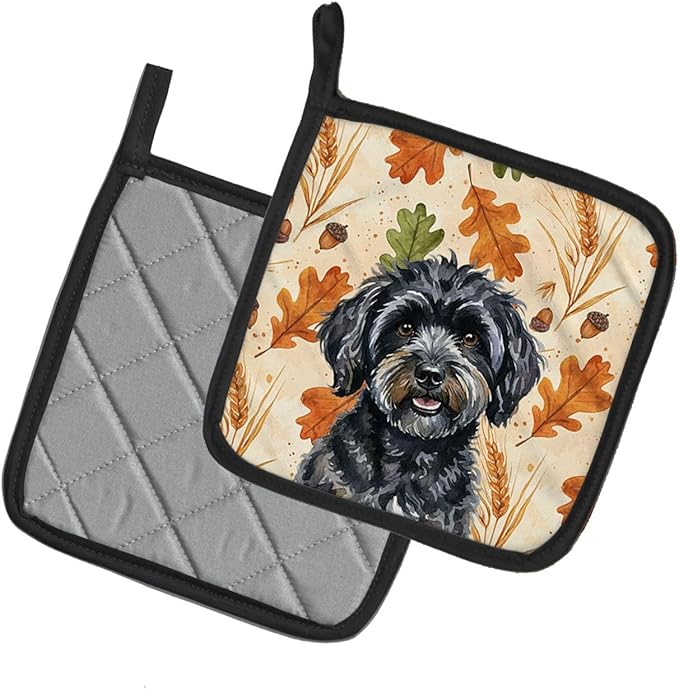 Caroline's Treasures Black Havanese Heirloom Fall Pair of Pot Holders Pair 7.5x7.5 Quilted Insulated Hot Pads Decorative Kitchen Gift Made in USA