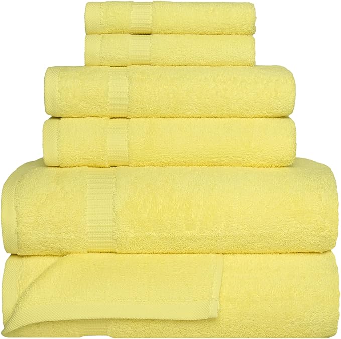 SALBAKOS 100% Turkish Cotton 6-Piece Towel Set | Heirloom Quality Hotel & Spa Collection | Soft, Super Absorbent 2 Washcloth, 2 Hand, 2 Bath Towel Sets | Made in Turkey (Yellow, 6 Piece Towel Set)
