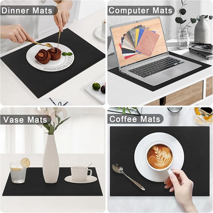 Homaxy Faux Leather Heat Resistant Placemats for Dining Table Set of 12, Waterproof Wipeable Washable PU Table Mats, Easy to Clean Anti-Slip Place Mats, 11.8" x 17", Black