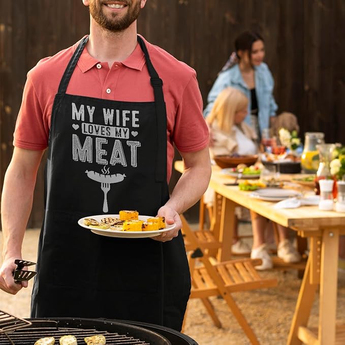 SANDJEST Men's Aprons with Pockets - Funny Aprons for Men BBQ, Kitchen, Cooking - Gifts for Birthday, Birthday