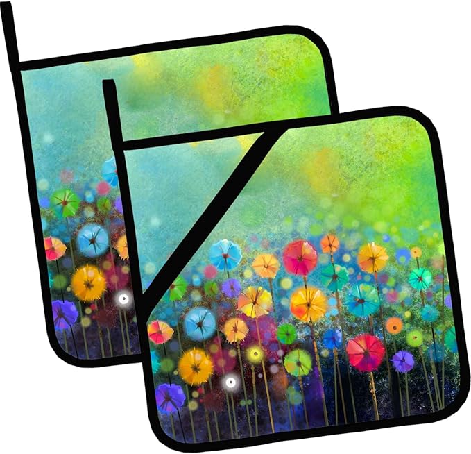 Pot Holders for Kitchen Heat Resistant Pot Holders,Abstract Floral Watercolor Painting Set of 2 Oven Hot Pads for Cooking Baking BBQ Gifts for Women Men