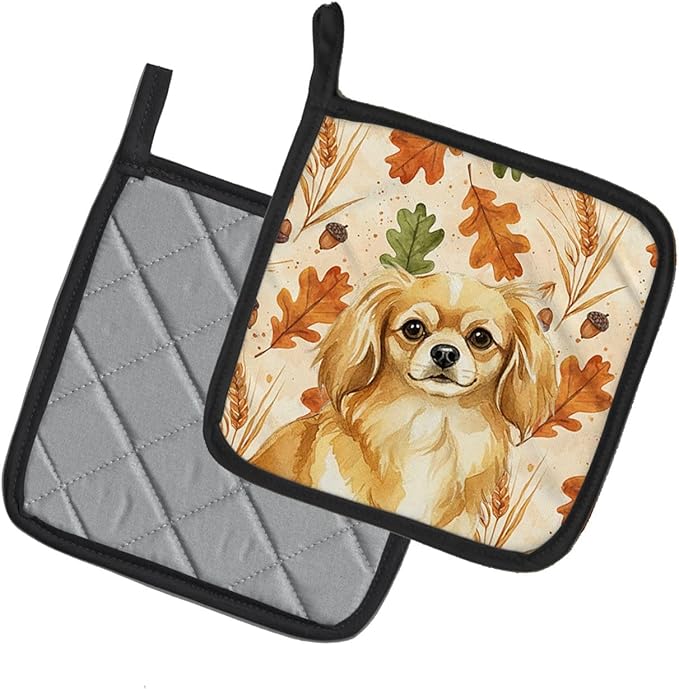 Caroline's Treasures Gold Tibetan Spaniel Heirloom Fall Pair of Pot Holders Pair 7.5x7.5 Quilted Insulated Hot Pads Decorative Kitchen Gift Made in USA