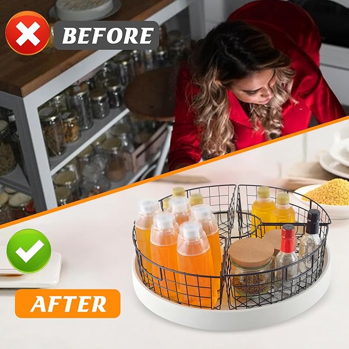 4 Pack Lazy Susan Basket Lazy Susan Organizer Bins for 18"/20" Diameter Turntable 1/4 Wedge Corner Cabinet Organizer Kitchen Organization Metal Lazy Susan with Handle for Cabinet 9 x 6.2 x4 Inch