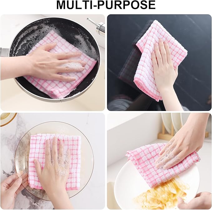 Kitinjoy Cotton 8 Pack Terry Kitchen Dish Cloths, 12 x 12 Inches Super Soft and Absorbent Dish Rags, Quick Drying Dish Towels for Washing Dishes, Pink