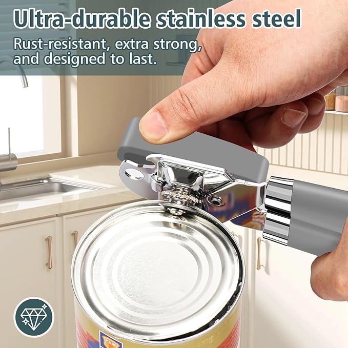 Multifunctional Heavy Duty Can Opener Manual Smooth Edge Can Opener and Bottle Openers with Magnet Durable Sharp Cutting Blade Comfortable Handle Big Effort-Saving Knob Kitchen Tool