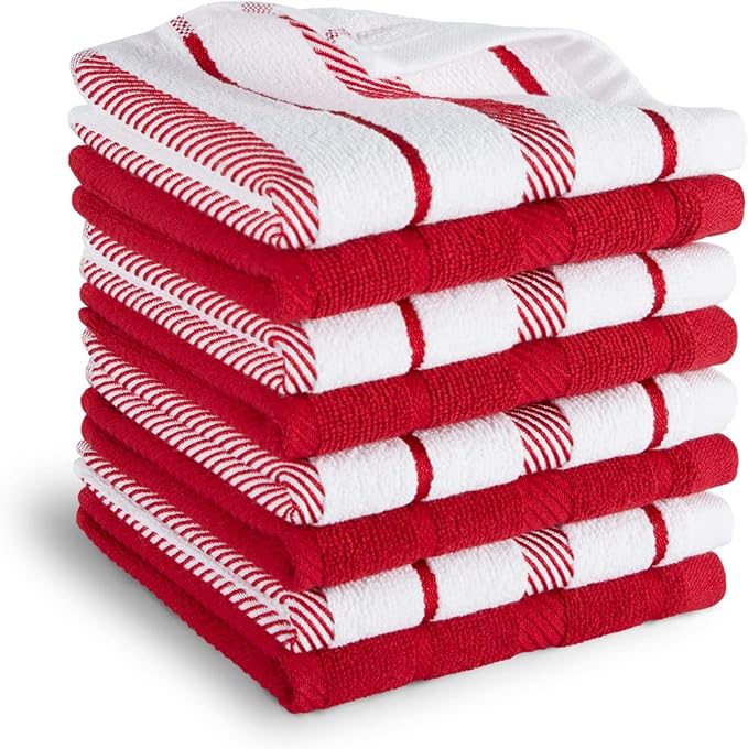 KitchenAid Albany Dishcloth 8 Pack Set, Passion Red/White, 12"x12"