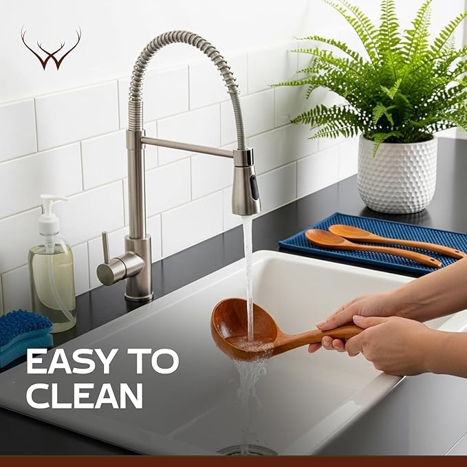 2Pcs Wooden Ladle Set included Teak Wood Soup Spoons with Hook Handles for Cooking wih Large Spoon Rest, Serving, Stirring – Non-Stick Wooden Spoons for Pot & Bowl