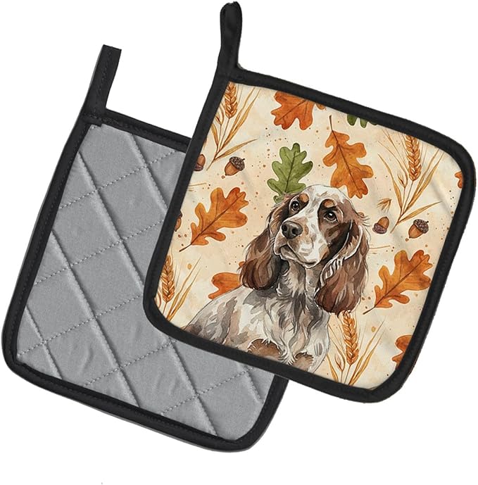 Caroline's Treasures Liver Roan English Cocker Spaniel Heirloom Fall Pair of Pot Holders Pair 7.5x7.5 Quilted Insulated Hot Pads Decorative Kitchen Gift Made in USA