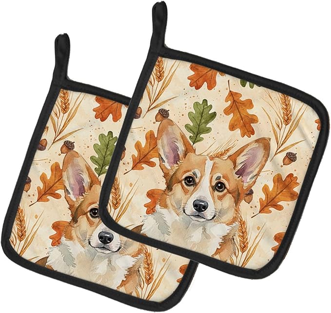 Caroline's Treasures Corgi Heirloom Fall Pair of Pot Holders Pair 7.5x7.5 Quilted Insulated Hot Pads Decorative Kitchen Gift Made in USA