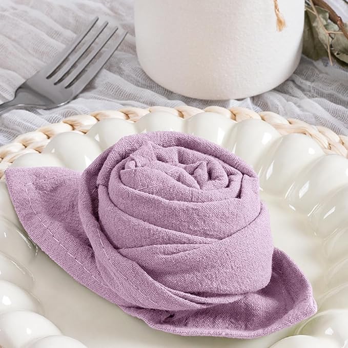 MLMC 8 Pack Lilac Purple Cloth Napkins Rustic Washable Cotton Linen Napkins Set of 8 17"x17" Lavender Reusable Dinner Napkins Cloth for Wedding Baby Shower Party Gathering Everyday Use