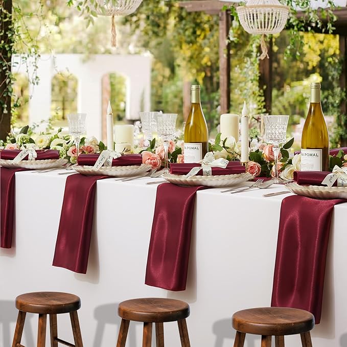 KKJIAF 50 Pack Burgundy Square Satin Napkins 17x17 Inch Soft Smooth Cloth Napkins，Silky Table Napkin for Wedding Banquet Party Decoration